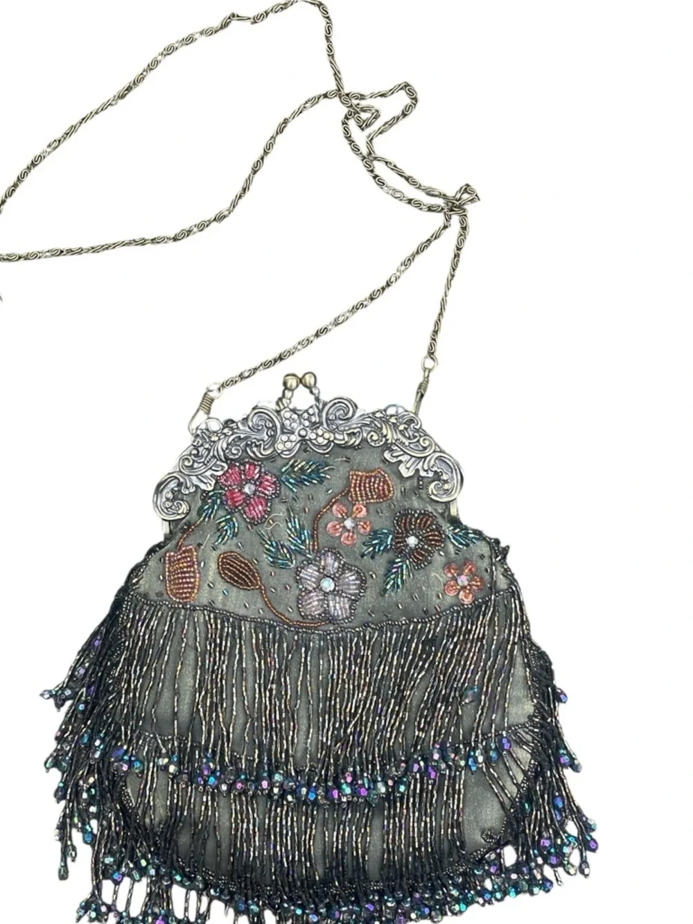 Susan Collection Vintage Victorian-Inspired Beaded Hand-Bag w/Long Chain, OS